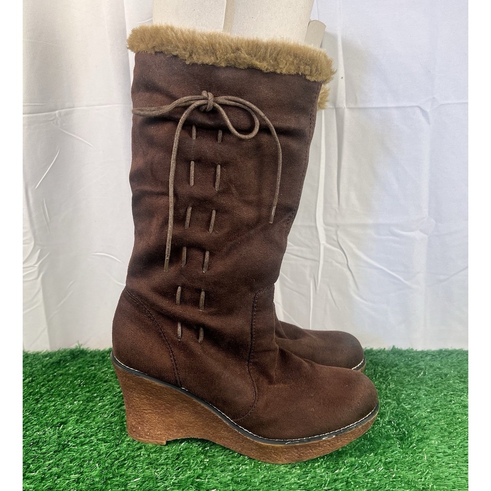 Lower East Side 8.5 Suede Boots with Faux Fur Lining Y2K Vintage Damaged